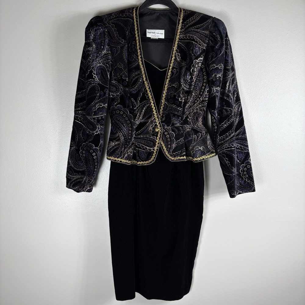 Nah Nah Collections Women's 5/6 Formal Black Velvet Paisley Blazer Jacket Dress